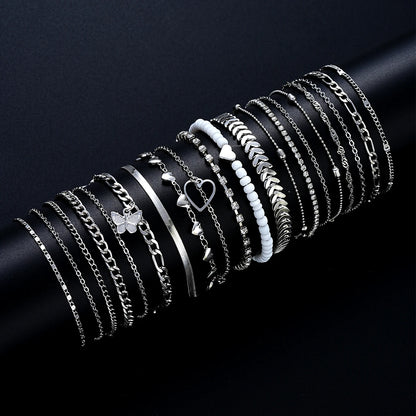 19Pcs/Set New Design Silver Color Anklet Sets for Women Fashion Pearl Butterfly Heart Crystal Foot Chain Versatile Daily Jewelry.  This set is a wonderful gift or a wonderful BUY TO WEAR AND SHARE WITH FRIENDS