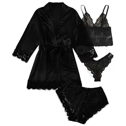 4 Pieces of Womens Sleepwear. Pajamas Set With Robe Sexy Lace Lingerie including 3 more Silk Satin Home  Nightwear.  HAPPY MOTHERS DAY!!!
