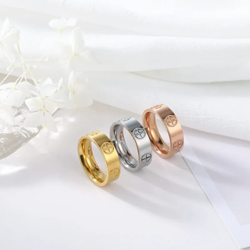Fashion Classic Cross Stainless Steel Rings For Women /Men /Couples Gold Color Luxury Jewelry, Wedding Gift