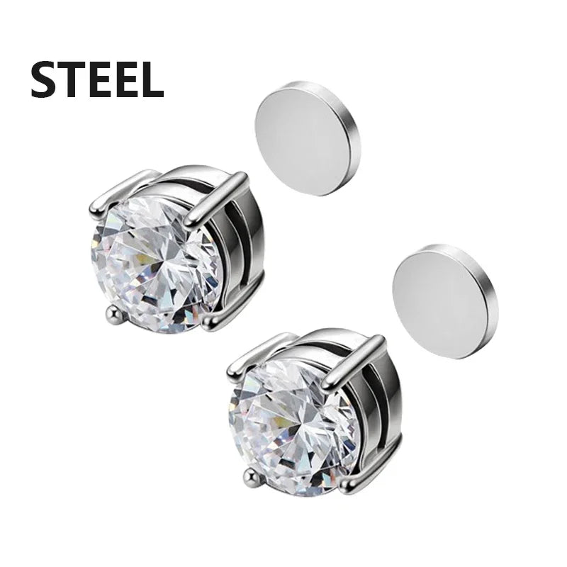 3 Pairs Crystal,  Strong Magnetic Ear Stud, Clip Earrings for Men and Women, Round  and square with 3 color choices for the framework.  Zircon, Magnet Earrings, Non Piercing Jewelry