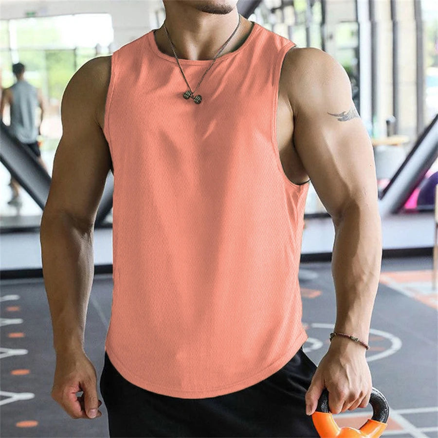 Mens Sleeveless Shirt,  Polyester Mesh Material,  Quick Dry  and Breathable  Workout Fitness