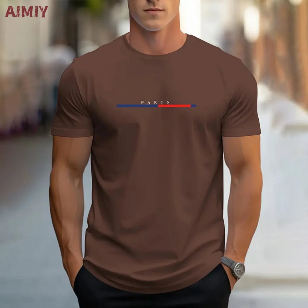 Summer Men's T-shirt Top,  Casual,  Loose Fit , Oversized T-shirt,  PARI Letter Pattern,  Printed Round Neck,  Short Sleeved Many Colors