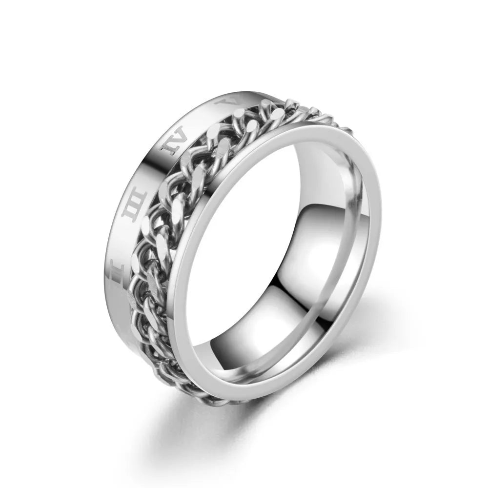 Spinning Anxiety Rings Free Shipping Items For Men Titanium Steel Rotatable Chain Fidget Joint Ring Jewelry Anillos De Hombres