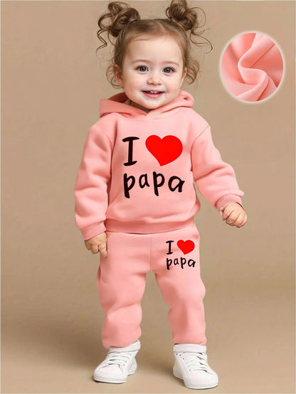 Newborn baby  with Engilsh printing fleece hoodie and sporty casual pants, suitable for outdoor use