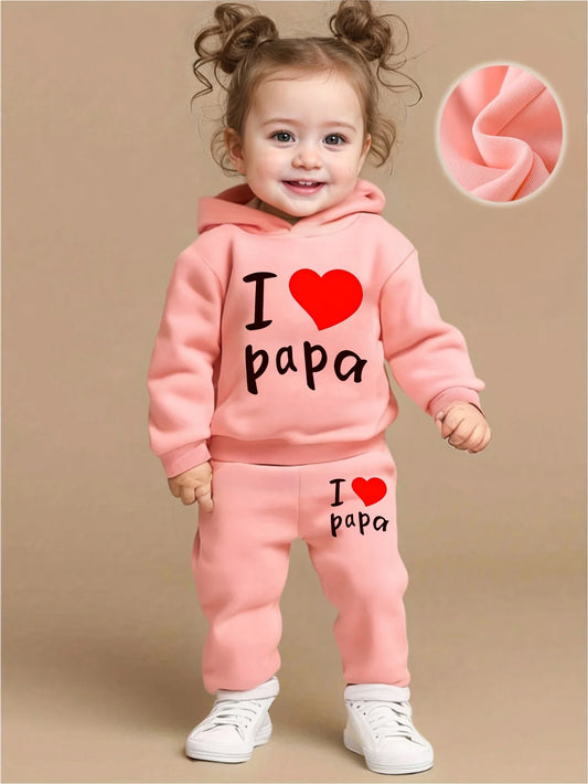 Newborn baby  with Engilsh printing fleece hoodie and sporty casual pants, suitable for outdoor use