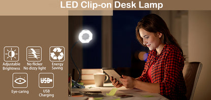 48 LEDs Clip on Desk Lamp 360°Flexible Gooseneck Reading Table Light.  Eye-Caring USB Clamp Light