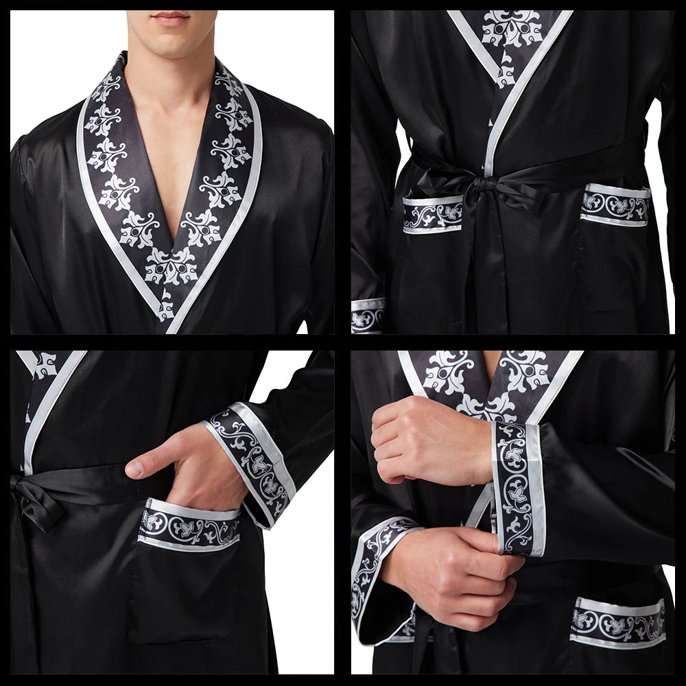 Men’s Satin Robe,  Lightweight  Silk with Long Sleeves.  Kimono Style Bathrobe including  Shorts Set