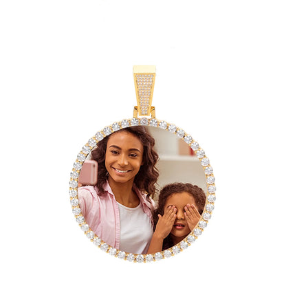 Hip Hop Jewelry Bling CZ Memorial Picture Frames Necklace Personalization Photo Custom 26/35/45/68.5MM Circle Medallions Pendant