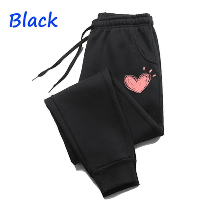 Womens Heart Printed Sweatpants  for Autumn /Winter. Long Cotton Joggers, Womens  Sweat Pants