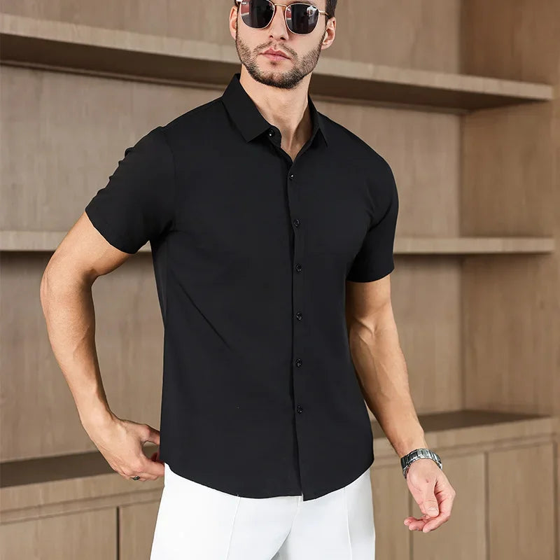 Men's Business Casual,  Solid Colors, Short Sleeved Shirt for Summer Fashion.   No Ironing,  Comfortable and Versatile