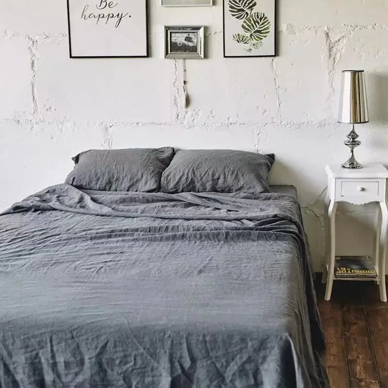 3PCS 100% Washed Linen Sheet Set Natural Flax Bed Sheets 2 Pillowcases Breathable, Soft Farmhouse Bedding,  Bedsheet Flat Sheet