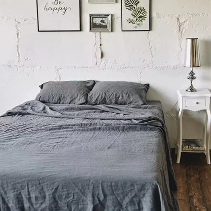 3PCS 100% Washed Linen Sheet Set Natural Flax Bed Sheets 2 Pillowcases Breathable, Soft Farmhouse Bedding,  Bedsheet Flat Sheet