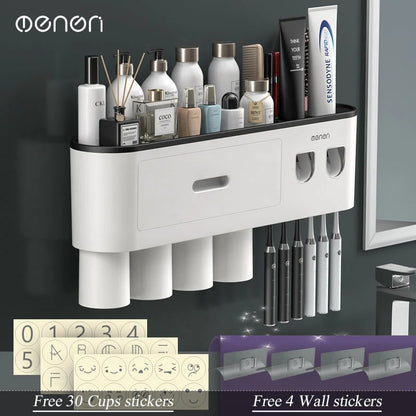Magnetic Adsorption Inverted Toothbrush Holder/Wall /Automatic Toothpaste Squeezer, Storage Rack for  Bathroom Accessories