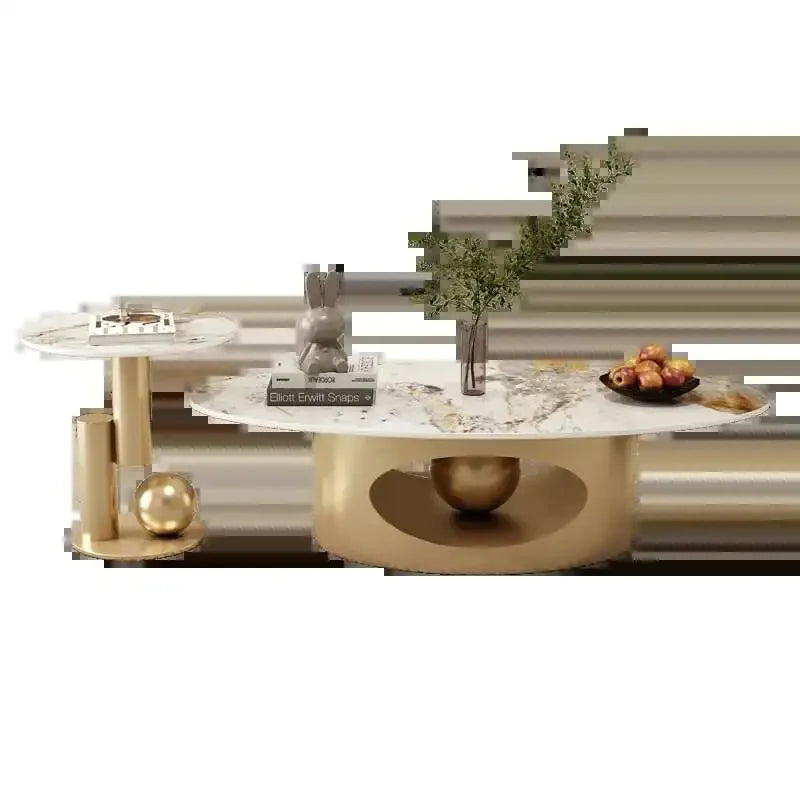 Modern Marble Effect Coffee Tables, Luxury Legs  of  Metal.  Nordic Oval Side Table White Premium Table, Home Furniture