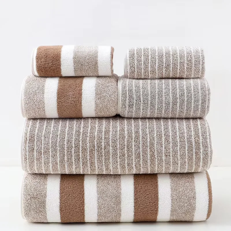 6 Pcs Striped Quick-Dry Absorbent Towel Set - 2 Bath Towels 2 Face Towels 2 Washcloths, Soft Bathroom Linens for Home, Hotel,