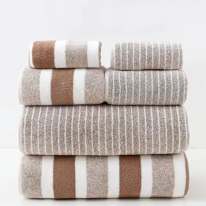 6 Pcs Striped Quick-Dry Absorbent Towel Set - 2 Bath Towels 2 Face Towels 2 Washcloths, Soft Bathroom Linens for Home, Hotel,