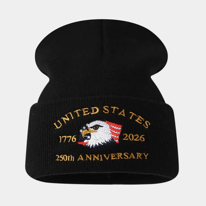 250th Anniversary USA Knit Hat.  Warm, Cozy Embroidery Beanie for Women /Men, 250 Year American Anniversary Merchandise