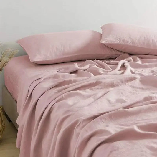 3PCS 100% Washed Linen Sheet Set Natural Flax Bed Sheets 2 Pillowcases Breathable, Soft Farmhouse Bedding,  Bedsheet Flat Sheet