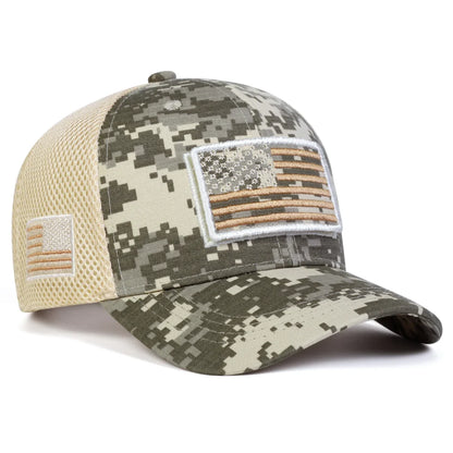 Unisex American Flag Embroidery Camouflage Baseball Net Caps.  Adjustable Sunscreen Cap
