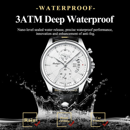 Luxury Mens  Wristwatch,  Chronograph Date,  Waterproof,  Leather.  Mens  Watch,  Quartz, Men's Watches