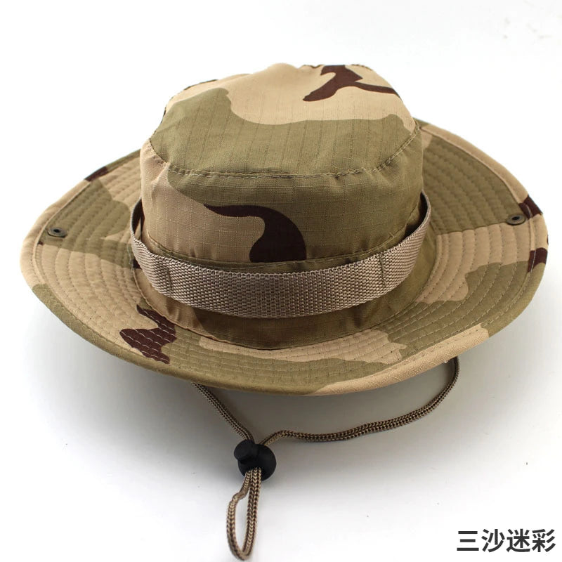 Camouflage or solid Tactical Cap, Bucket Hat/ Caps also in  Camo for adults or older teens.   Outdoor Protection in the sun.