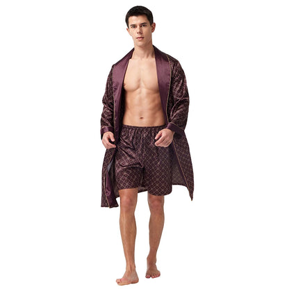 Men’s Satin Robe,  Lightweight  Silk with Long Sleeves.  Kimono Style Bathrobe including  Shorts Set