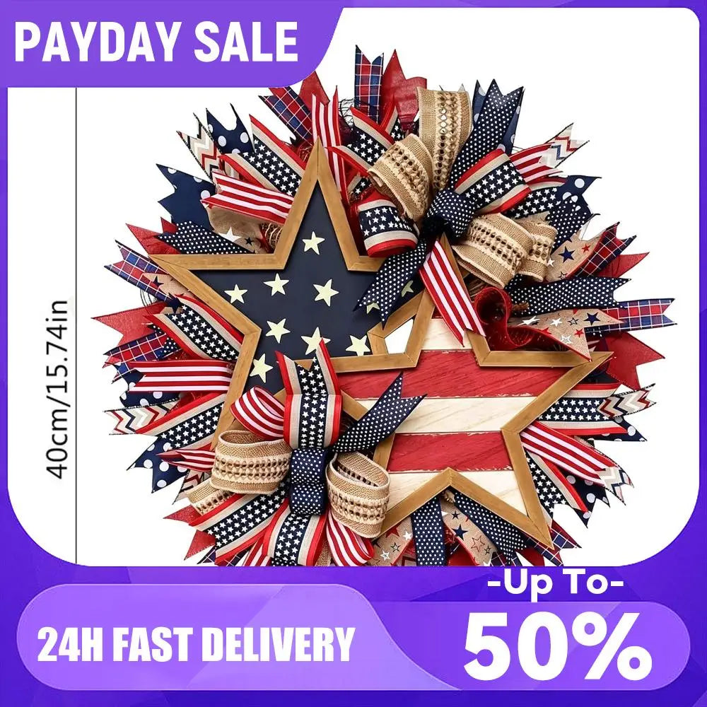 16 Inch 250th Anniversary Patriotic Wreath.  American Flag Theme,  Garland for Patriotic  Day s.  Window /Wall Decoration