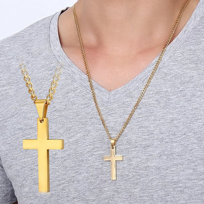Fashion Stainless Steel Cross Pendant Necklace For Women /Men Link Chain Charm Necklace.  Boys /Girls Jewelry Gift.    Bllck is gone but silver and gold are available.