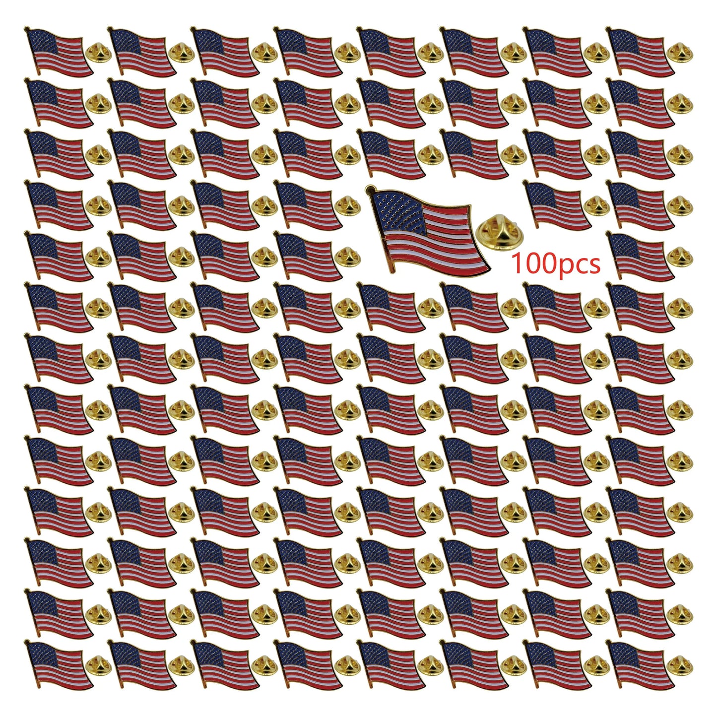 American Flag Lapel Pin, Gold  Plated Enamel Pin Waving United States FLAG.