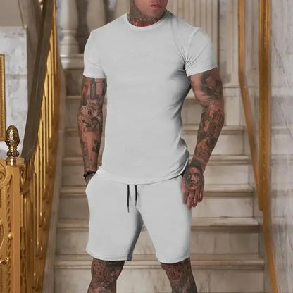 Fashionable and Casual Summer Outdoor Sports shirt and shorts.  Men's Breathable T-Shirt/ Shorts Casual and Fashionable Two-Piece Set Tracksuit