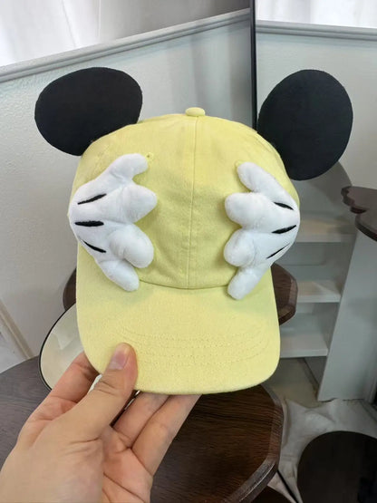 Cute Cartoon Mouse Ear Baseball Caps Adjustable Snapback Hat Outdoor Sports Travel Sun Hat with Curved Brim for Adult Teens.  RED and BLUE are gone. PINK, BLACK, PURPLE are most available.