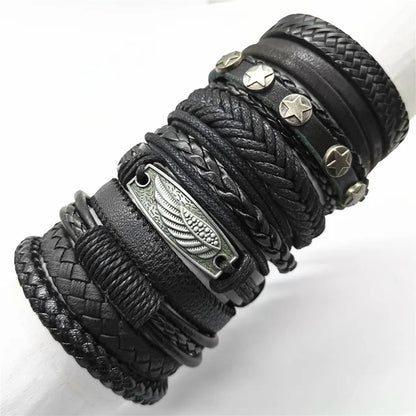 10 Pcs/set Black Wrap Woven, Handmade Mens  Bracelets. Male / Female Leather Bracelets.