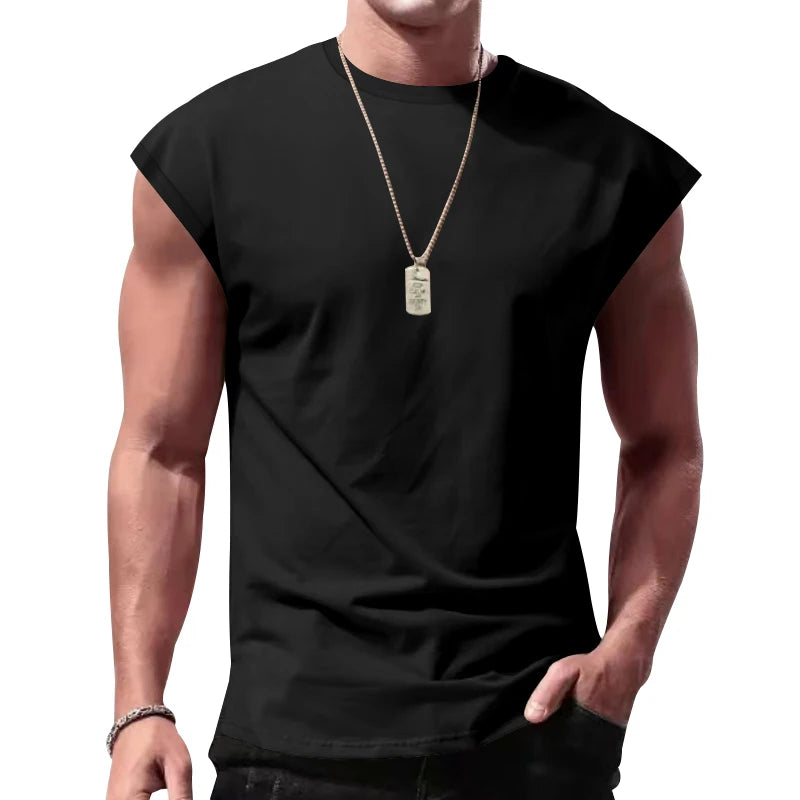 men's summer sleeveless t-shirt,  casual,  loose,  solid colors,  thin shoulder t-shirt sport