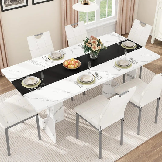 71 Inch Rectangular Dining Table for 6-8 People, Farmhouse Wood Kitchen Table with Wooden Legs, Farmhouse Center, Customized