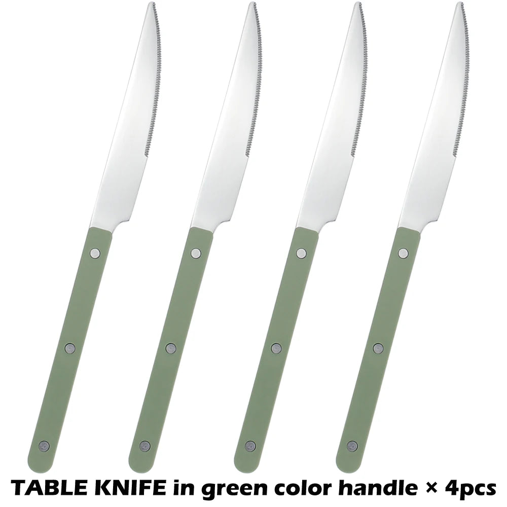 Fashionable Design Top Mirror Polishing Cutlery Sets of Stainless Steel 18/8(304) ABS Handle With Rivets Silverware Set For Kitchen and everday  serving