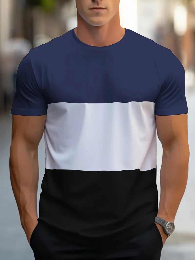 Summer fashion for  men.   Colorful,  geometric print pattern, leisure,  loose, street fitness,  high quality leisure men's T-shirt.  Nice FATHERS DAY choice!!!