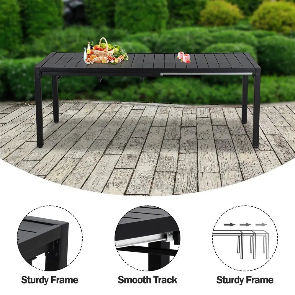 9-Piece Outdoor Dining Set,  Extendable Table & 8 Blue Foam Padded Textilene Swivel Chairs for Patio Garden Poolside. What a outdoor Sit-Down Celebration!!!