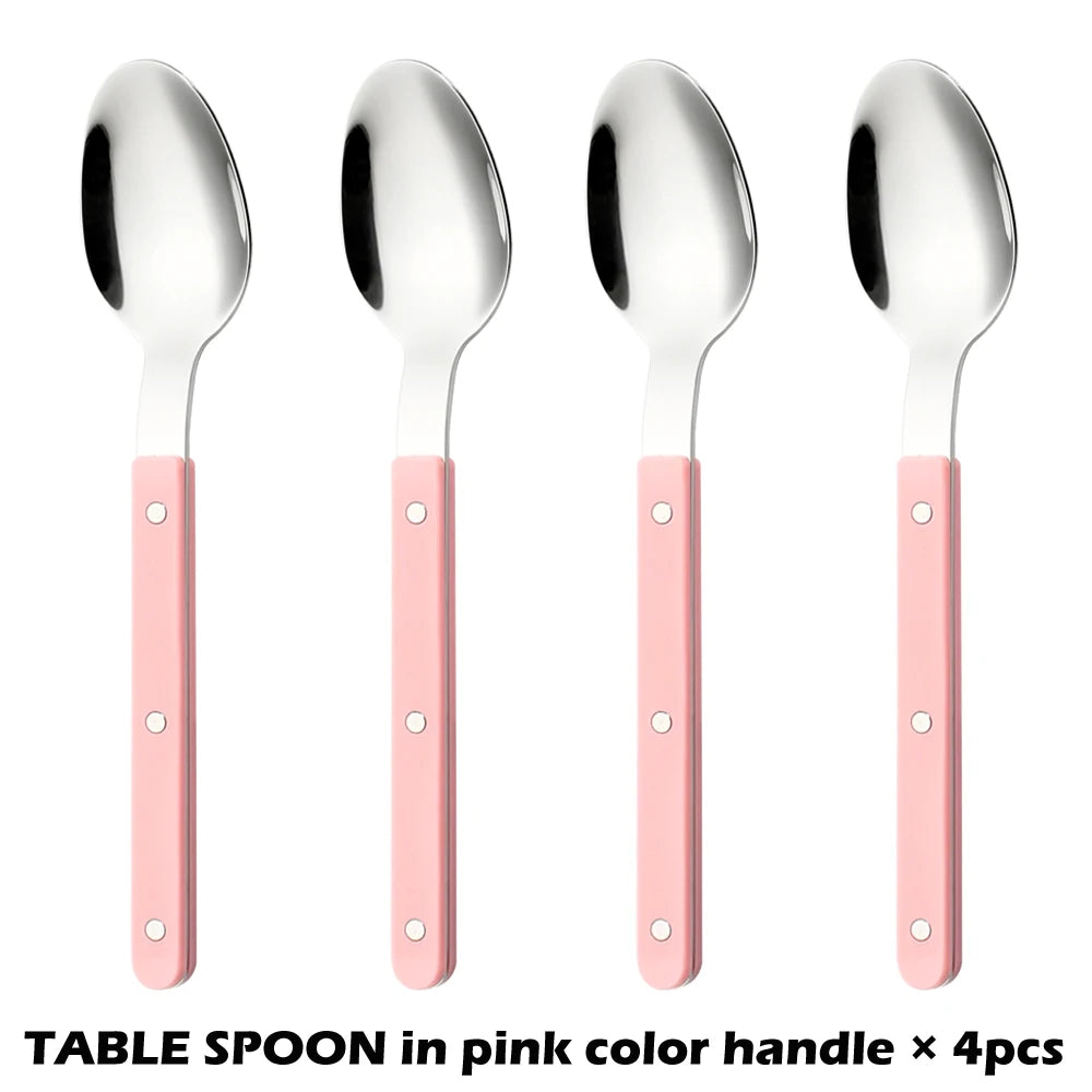 Fashionable Design Top Mirror Polishing Cutlery Sets of Stainless Steel 18/8(304) ABS Handle With Rivets Silverware Set For Kitchen and everday  serving