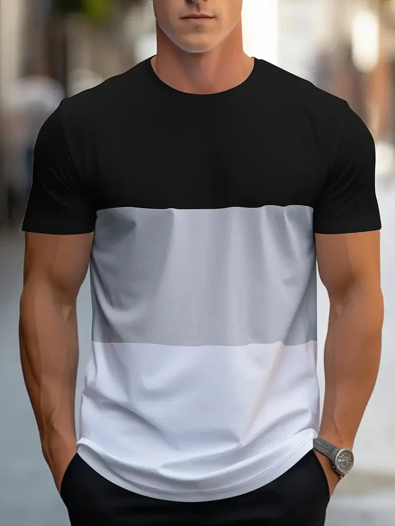 Summer fashion for  men.   Colorful,  geometric print pattern, leisure,  loose, street fitness,  high quality leisure men's T-shirt.  Nice FATHERS DAY choice!!!