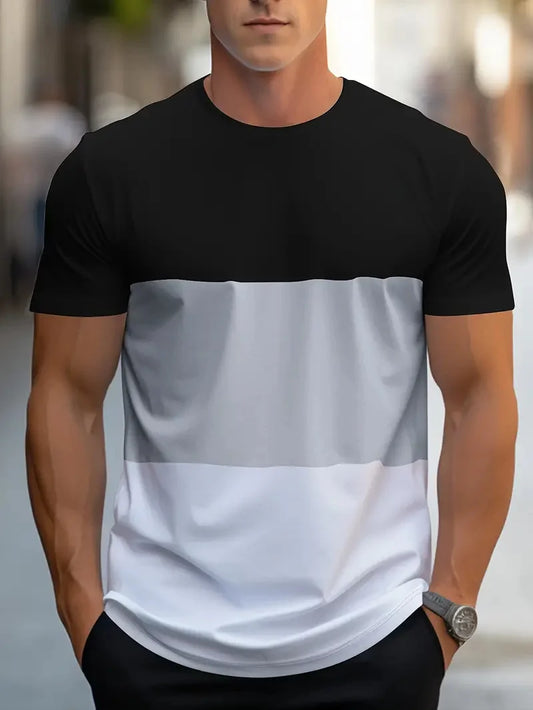 Summer fashion for  men.   Colorful,  geometric print pattern, leisure,  loose, street fitness,  high quality leisure men's T-shirt.  Nice FATHERS DAY choice!!!