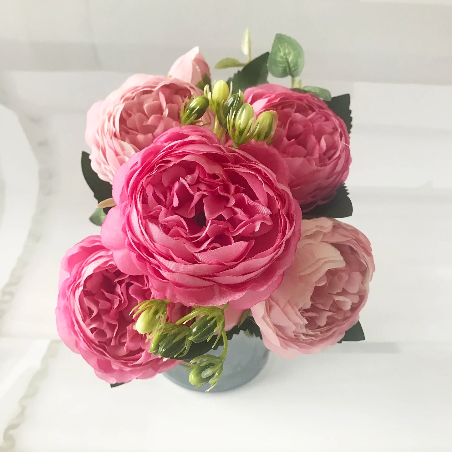 30cm Rose, Pink Silk Peony Artificial Flowers Bouquet  . 5 Big Head and 4 Bud  for Home Wedding Decoration indoor