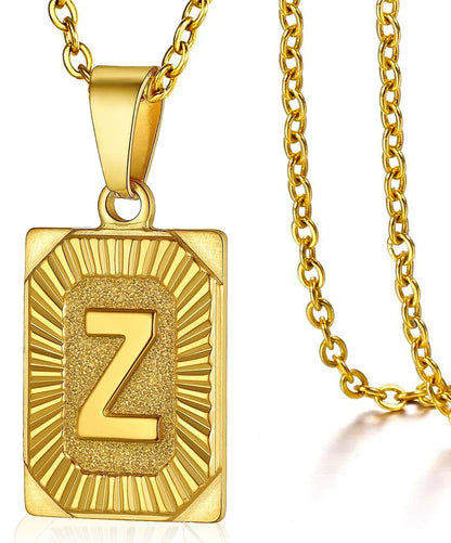Initial Pendant Necklace for Women/MEN.  Simple Stainless Steel Cuba Link Charm.  Letter Square Neckla Jewelry 
MATHCING  Giftts