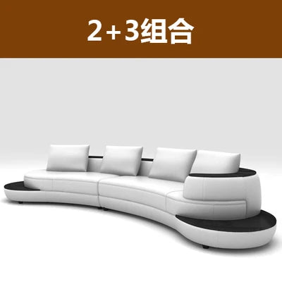 Luxury Modern Curved Genuine Leather Sofa Sectional Couch.   White and Black Design Living Room,  Contemporary Home Decoration