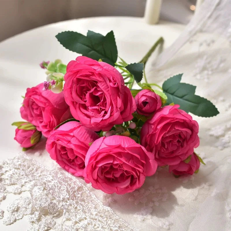 30cm Rose Pink Silk Bouquet of Peony Artificial Flowers.  5 Big Head 4 Small Bud.  MOTHERS DAY Gift!!!  Wedding, Home Decoration Artificial Flower