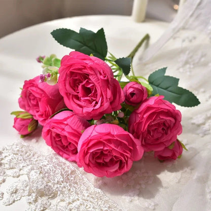 30cm Rose Pink Silk Bouquet of Peony Artificial Flowers.  5 Big Head 4 Small Bud.  MOTHERS DAY Gift!!!  Wedding, Home Decoration Artificial Flower