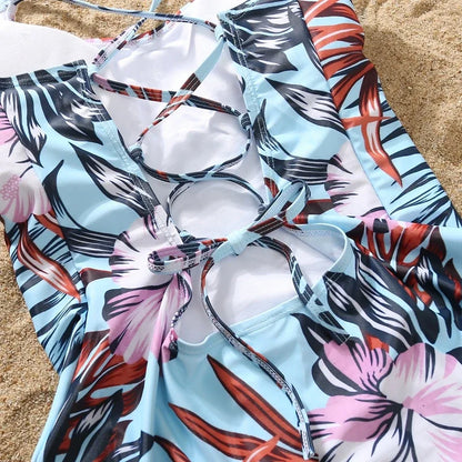 /Mom/ Daughter Swimwear,  Floral Pattern Ruffle, One-Piece Swimsuit .  Dad Son Swim Shorts,  Family Matching Outfits Beach Wear