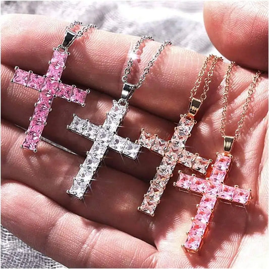 New Fashion Necklaces, Pendants,  Gold / Slver Multi Color Crystal,  Cross representing Jesus.