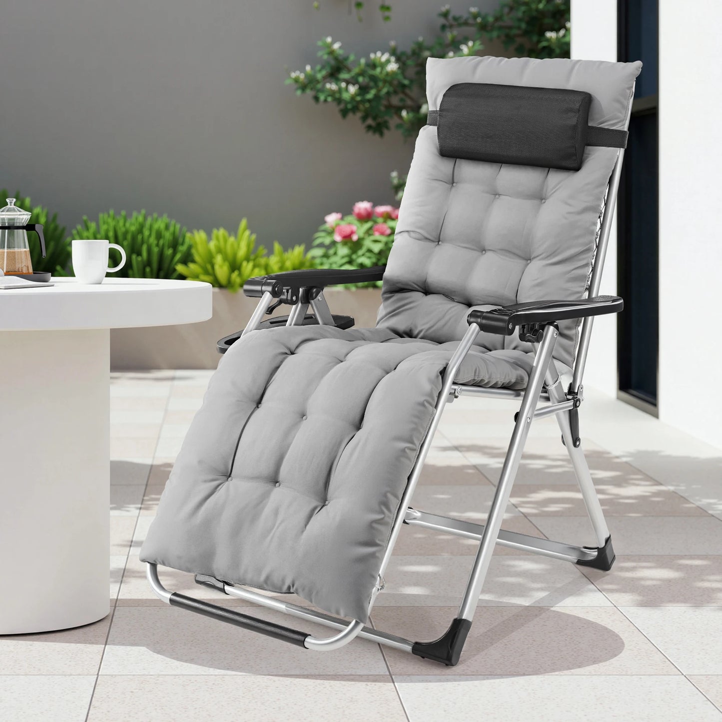 Zero Gravity Recliner,  Camping/ Patio Lounge Chair,  Folding Portable Recliner with Cup Holder,  Trays Removable Cushion For Outdoor Garden