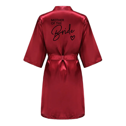 Wedding Party Team Bride Robe With Black Letters, Kimono Style Satin Bridesmaid Bathrobes