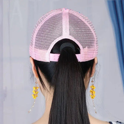 Girls' Sparkling Sequin Baseball Cap - Breathable Mesh Sun Hat with Snapback Closure for Spring/Summer Outdoor Activities Casual.  BLUE is gone.  All other colors are GOOD.